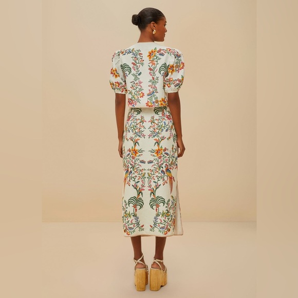 Farm Rio: Off-White Delicate Forest Euroflax™
Premium Linen Midi Skirt - Picture 2 of 16